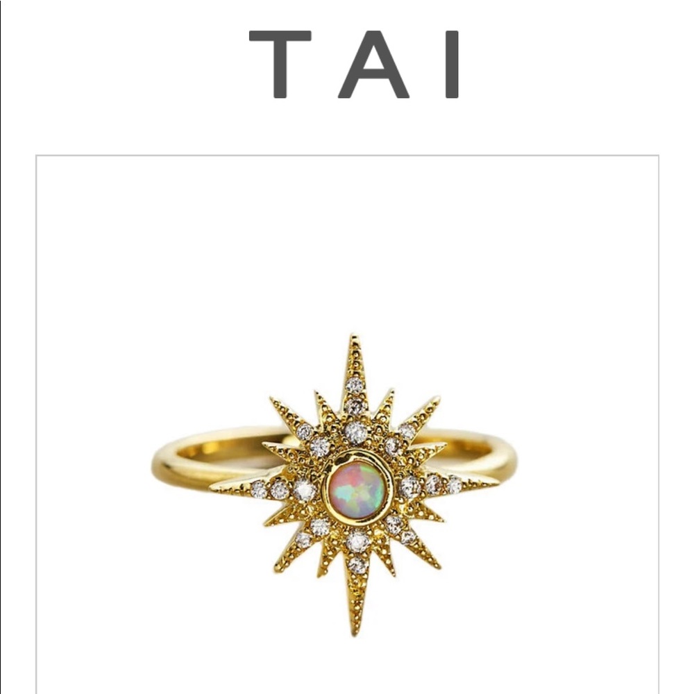GOLD STARBURST RING W OPAL CENTER tai jewelry